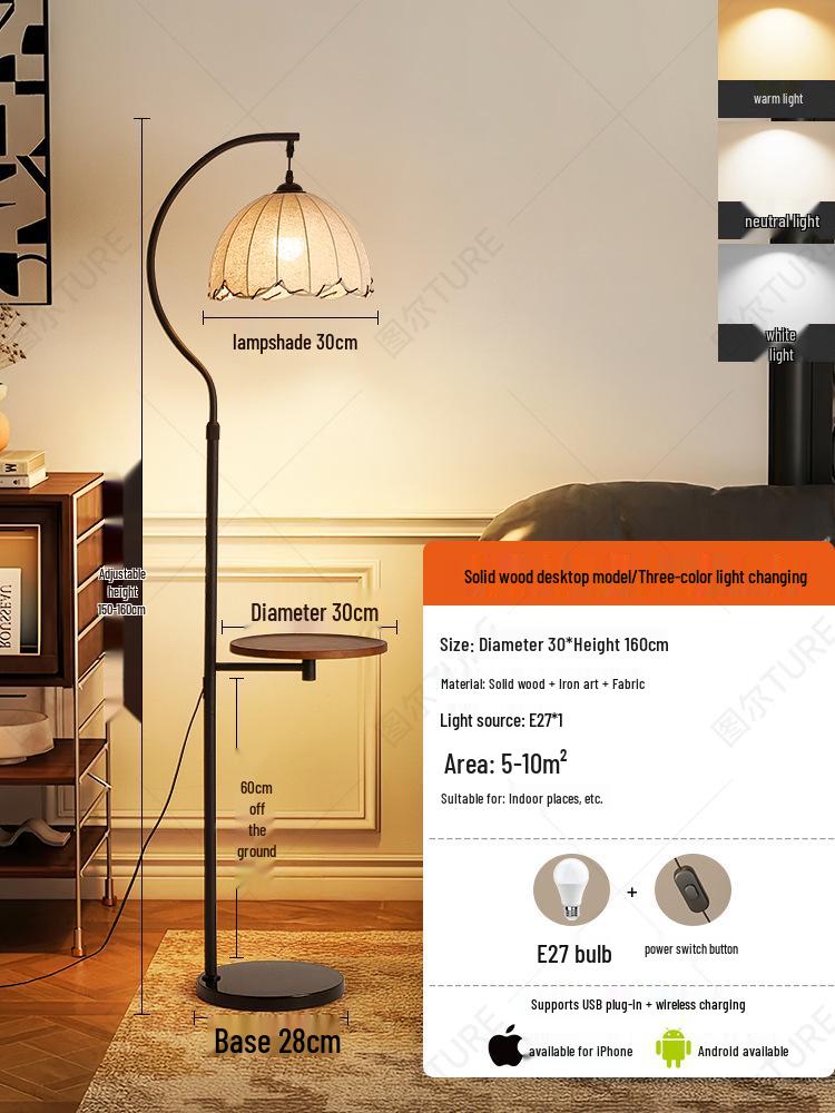 Chinese-Style Floor Lamp with Storage Rack: Living Room, Bedroom, or Study Decor