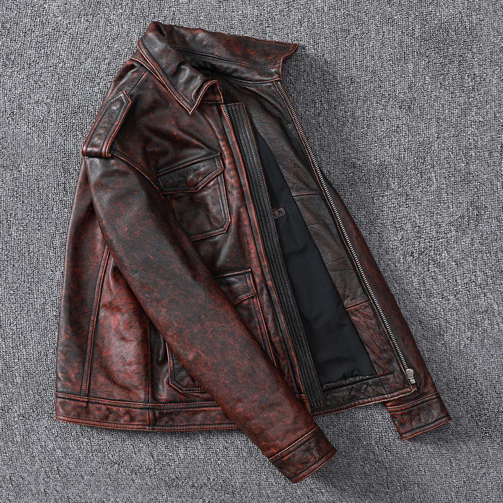 First Layer Cowhide Leather Genuine Leather Men's Lapel Nostalgic Leather Jacket Jacket