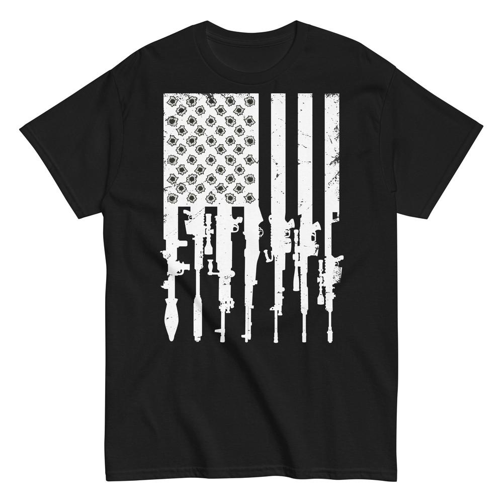 Rifle Flag T-Shirt Distressed American USA Gun Flag Patriotic Unisex T-Shirt