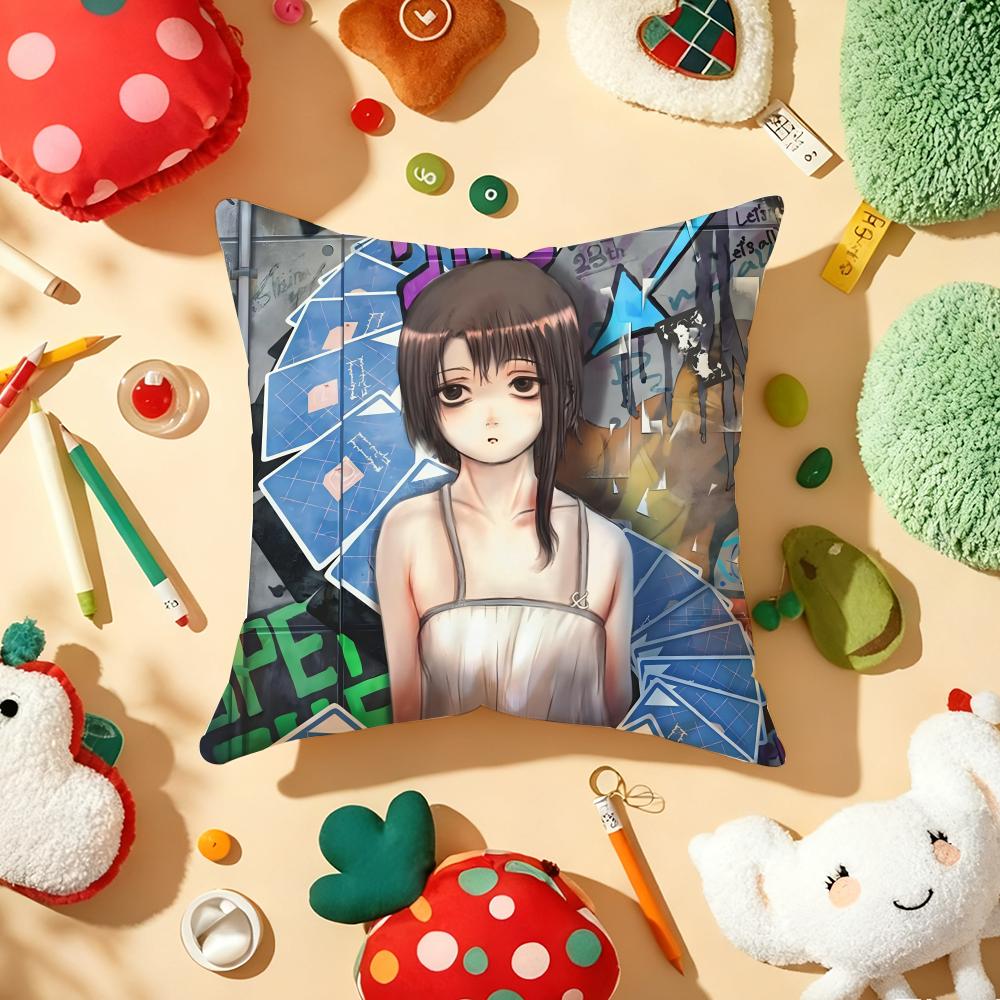 Serial Experiments L-Lain Anime Cushion Cover Plush Fabric Soft Double-Sided Printed Sofa Warm Winter Home Gift Pillow Cover