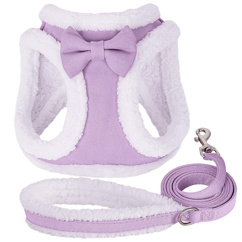 Cute Bowknot Dog Harness Leash Warm Winter Dog Harnesses Soft Fur Pet Vest With Walking Rope Adjustable for Small Medium Dogs