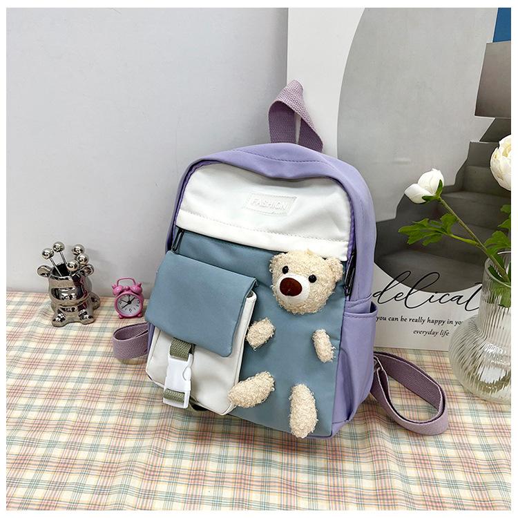 Schoolbag Elementary school bag Japanese cute bear doll backpack Korean version contrasting color preschool boys and girls casual backpack