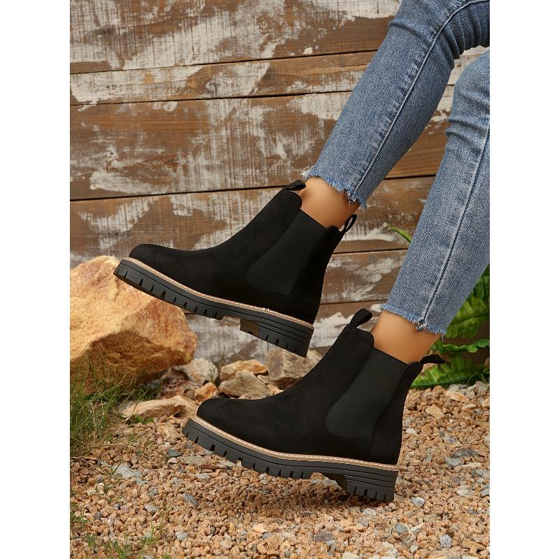 Women'S Slip-On Chunky Platform Ankle Boots - Non-Slip Rubber Sole, Cushioned Insole & Low Heel - Slip-On Closure