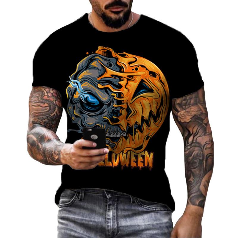 Summer Round Neck 3D Halloween Print Top Fashionable Casual Short Sleeved Men's T-shirts