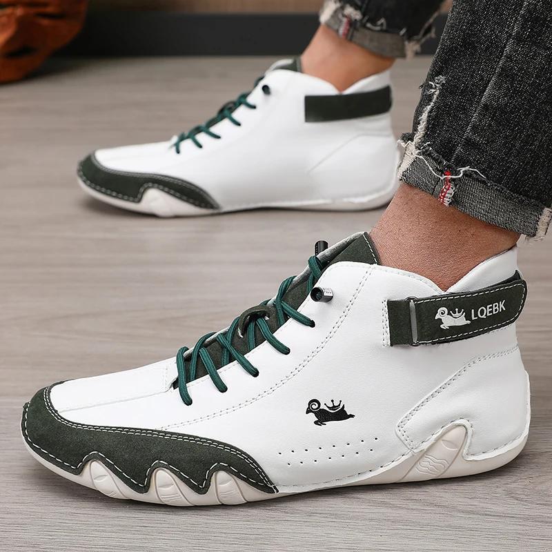 Men's White High Top Shoes New Luxury Waterproof Flat Shoes Lightweight  Comfortable Motorcycle Boots Sapatos Formais Masculinos