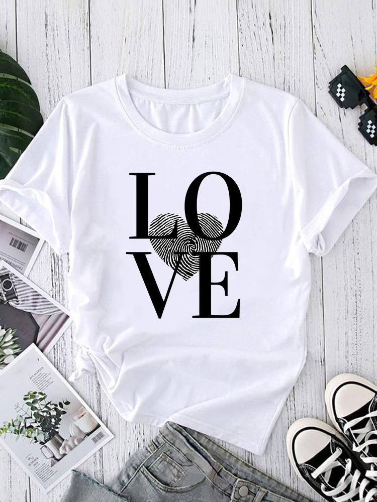 (Asian Size) O-neck Women's Top T Shirt Printed Short Sleeve T-shirts Style Letter Cute Fashion Female Casual Clothing Graphic Tee