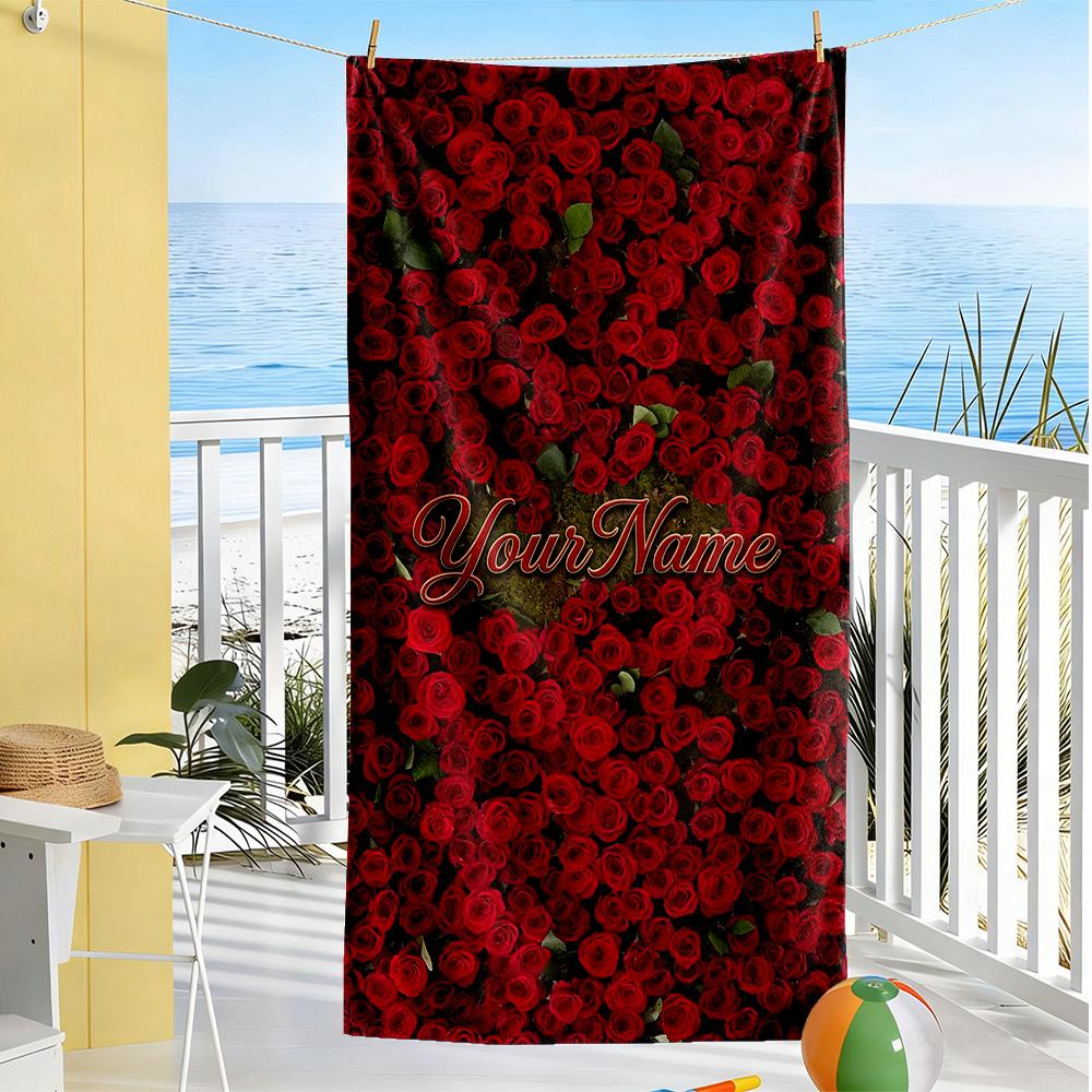 Rose Personalized Text Beach Towel High Absorbency & Quick-Dry Suitable for Swimming Gym Camping Yoga Vacation