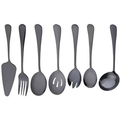 1Pcs Black Stainless Steel Cutlery Cake Spatula Service Soup Spoon Dinnerware Colander Spoon Salad Fork Spoon Kitchen Accessories