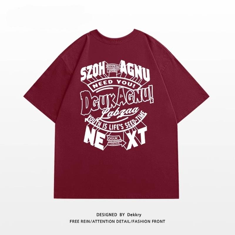 American high street trendy brand letter printing heavy cotton short-sleeved T-shirt women's summer loose and versatile couple top ins