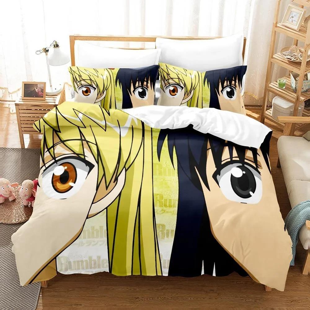 3D-Druck Anime Kawaii School Rumble Bettwäscheset Einzelbett Twin Full Queen King Size Bettset Erwachsener Kind Schlafzimmer Bettbezugsets