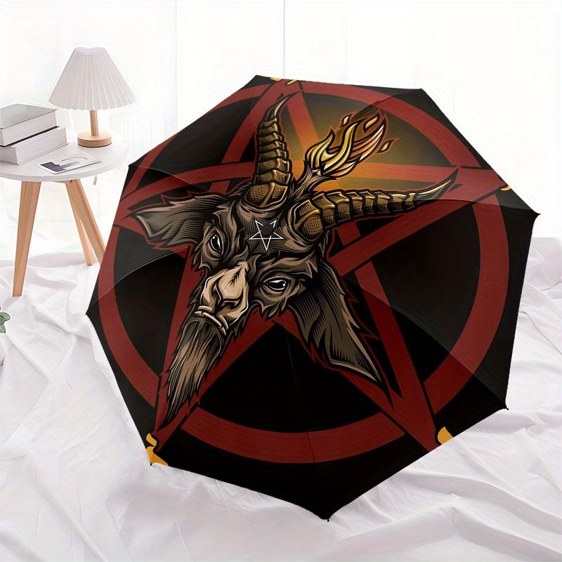 Devilish Pentagram Goat Head Sticker DecalUmbrella, Portable 3-Fold Compact Umbrella,Christmas Gift ES498