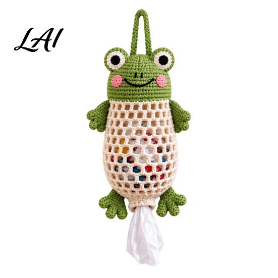 Seasonal Craft Kits Crochet Animal Bag Holder DIY Kit Hanging Plastic Make Easy Patterns Cute Raccoon Highland Cow Organizer for Home Kitchen Decor,
