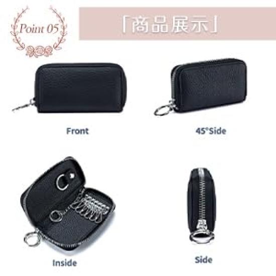 [imeetu] Genuine Leather Smart Key Case for Men and Women with 6 Hooks, Compact, Popular, and Convenient (Rose Red)