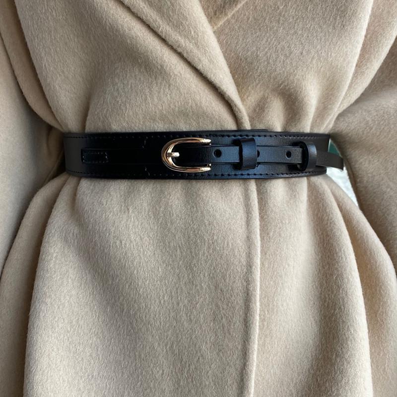 Women's Genuine Leather Oval Pin Buckle Belt for Dresses and Coats