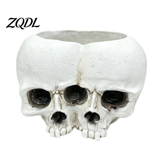 Kreativer Schreibtisch-Sukkulententopf, Doppelkopf-Blumentopf für Grünpflanzen, Realistischer Harz-Pflanztopf, Gothic Halloween-Pflanzenbehälter für Party & Innenbereich