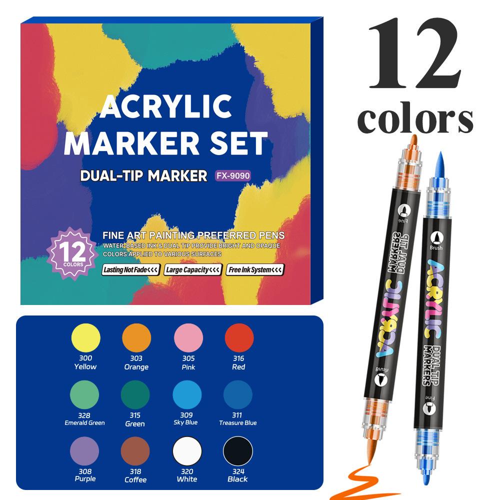 Dual Tip Acrylic Marker Pen Erasable Plastic Highlighter Art Marker for Student Study Notes Content Marking