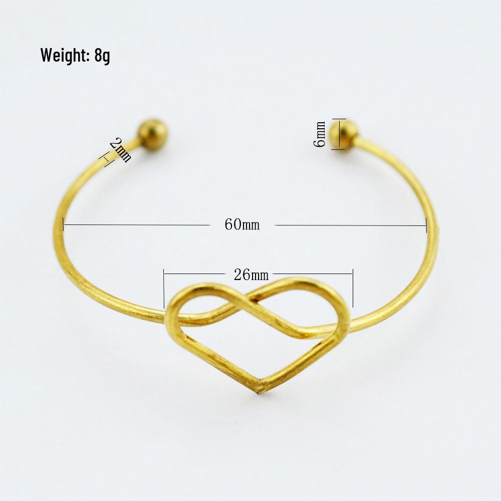 European & American Knot Heart Bracelet - Simple Peach Heart Jewelry in Brass Plated Metal