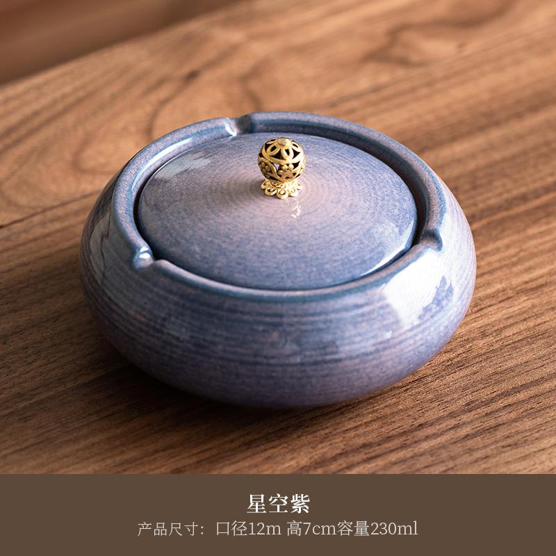 Round Ashtray with Lid Ceramic Wind-proof Fly Ash Ashtray Household Living Room Luxury Creative Decorative Accessories Ashtray