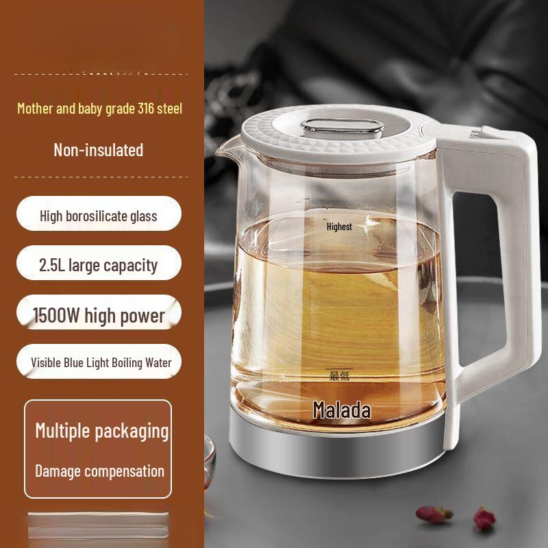 Integrated Stainless Steel & Glass Electric Kettle - Large Capacity, Fully Automatic