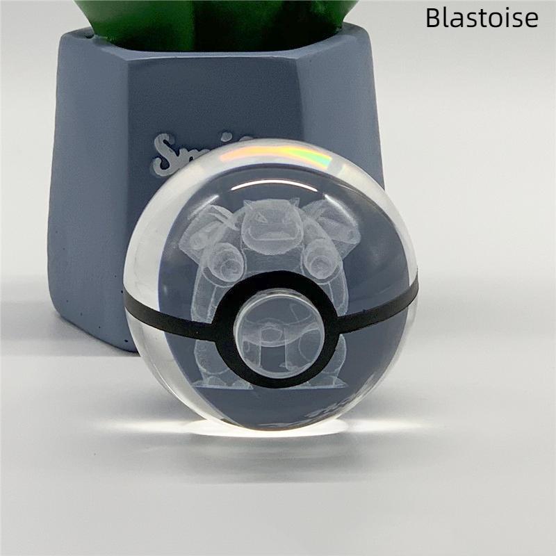 5cm  3D Crystal Ball Pikachu Eevee Mewtwo Carving Model LED Color Light Base Children's Gift Fans Toy Birthday Gift