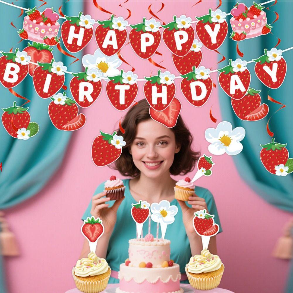 Cartoon Strawberry Honeycomb Ornament Creative Strawberry Hanging Banners  Photo Props