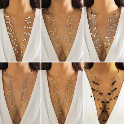 Collier ras du cou minimaliste géométrique avec perles et étoiles – Style froid européen et américain
