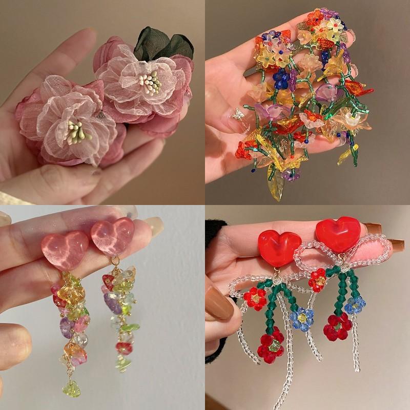Mesh Flower Earrings Retro Small Fresh Personalized Versatile Stud Earrings Trendy New Design Earrings