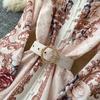 Women's Vintage Floral Print Long Maxi Dress Spring Stand Collar Long-Sleeve Single-breasted Fitted A-Line Dress