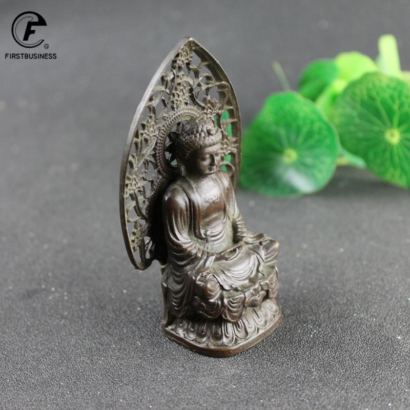 Antique Copper Buddha Statue Home Decor Accessories for Living Room Small Ornaments Retro Brass Office Desk Miniature Figurines