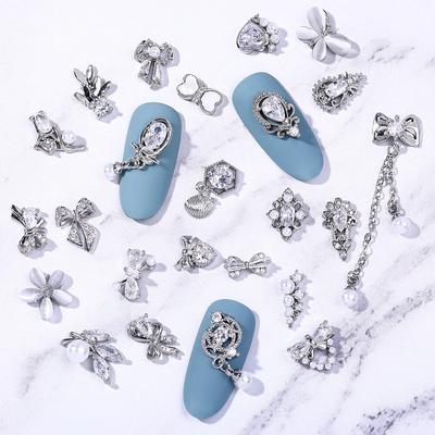 2 Stück 3D-Silber-Nagelkunst-Schmuck, japanische Nageldekoration, hochwertiger Zirkon-Kristall, Maniküre, Zirkon-Diamant-Amulett