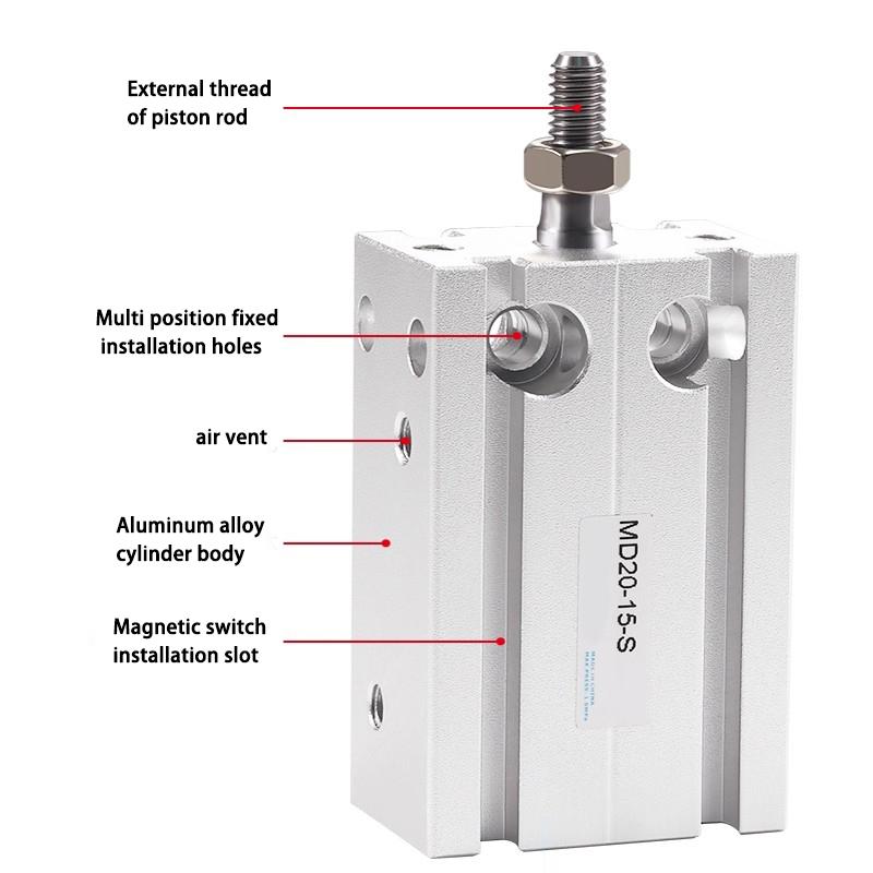 Cylinder Aluminum Alloy MD10/16/20/25/32X5*10X15X20X25X30X40X50X60S MD Free Installation Small Multi Position Fixed Pneumatic