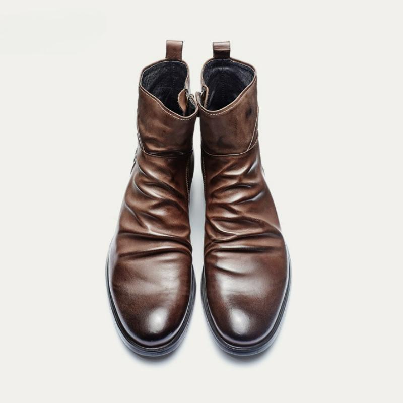 Pánské kozačky Boční zip Kožené kozačky Módní Outdoorové Pracovní Kotníkové kozačky Nadměrná velikost Boty s vysokým svrškem Ručně šité Platformové Chelsea kozačky