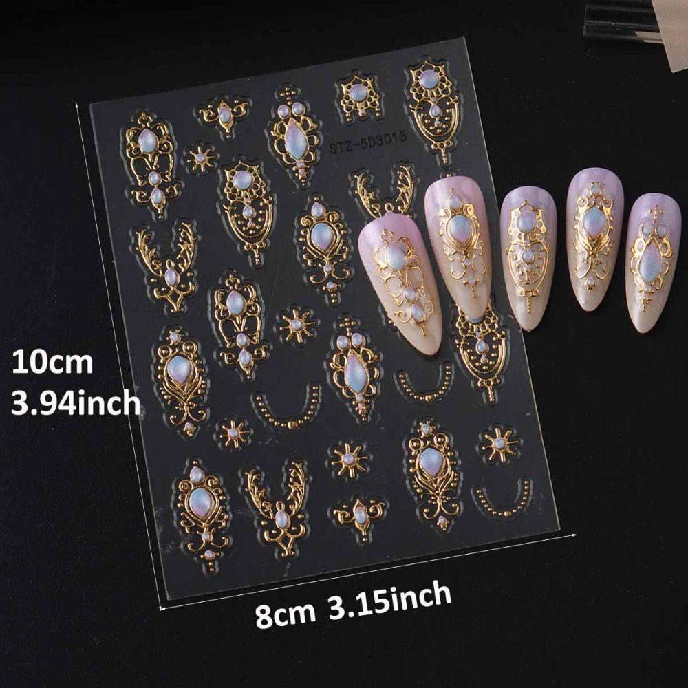 Luxurious 5D Nail Art Stickers Retro Shiny Finish Baroque Scepter Nail Art Decals Palace Style Crown