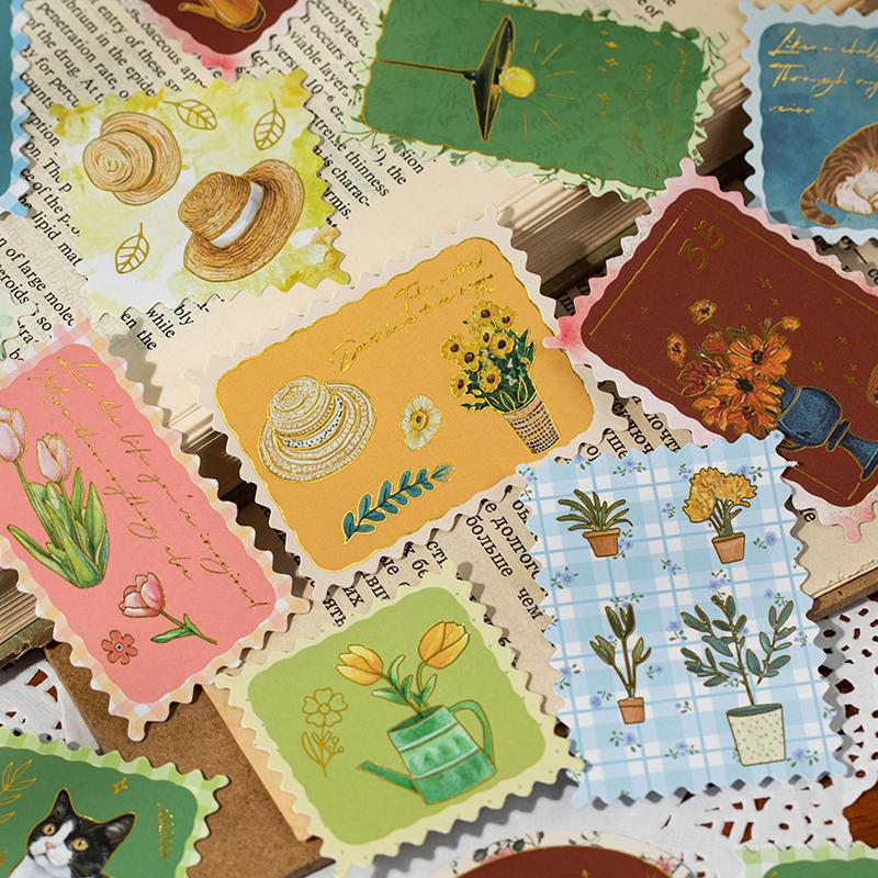 30 pcs Slow paced lifestyle series Postage stamp theme stickers Scrapbooking Material handmade Diary Album Junk Journal Supplies