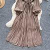 Women's Retro Embroidery Heavy Work Waist Cinching Single Button Ele Long Dress