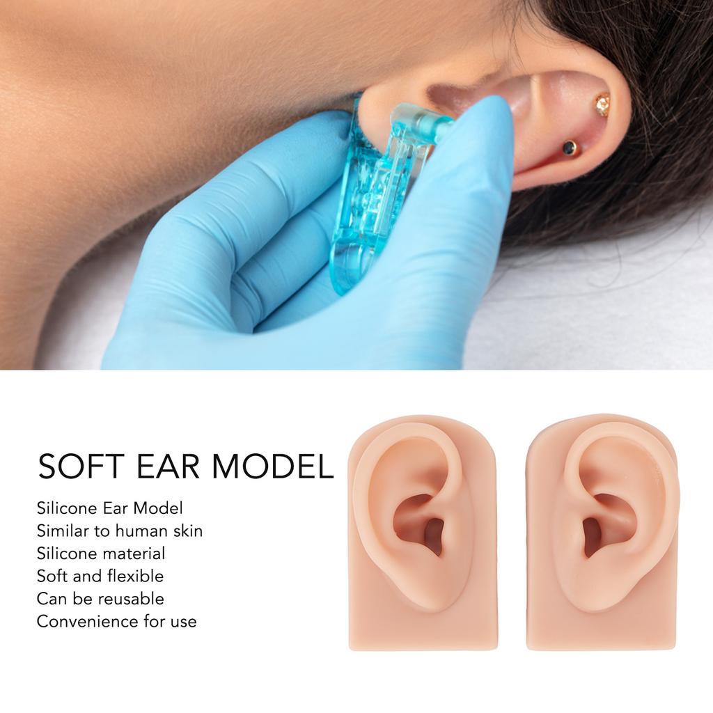 1 Pair Silicone Ear Model Flexible Soft Reusable Simulated Human Skin Silicone Piercing Model Flexible Ear Model Soft Ear Model