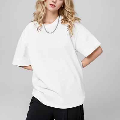 T-shirt Uni Surdimensionné Lourd pour Homme Été Haute Qualité Manches Courtes Coton Couleur Unie Tendance Décontracté Blanc Haut