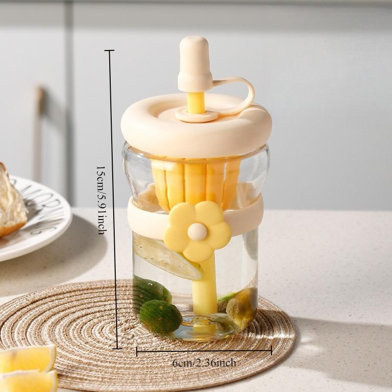 Flower Cup High Aesthetic Glass Portable Straw Cup Water Cup