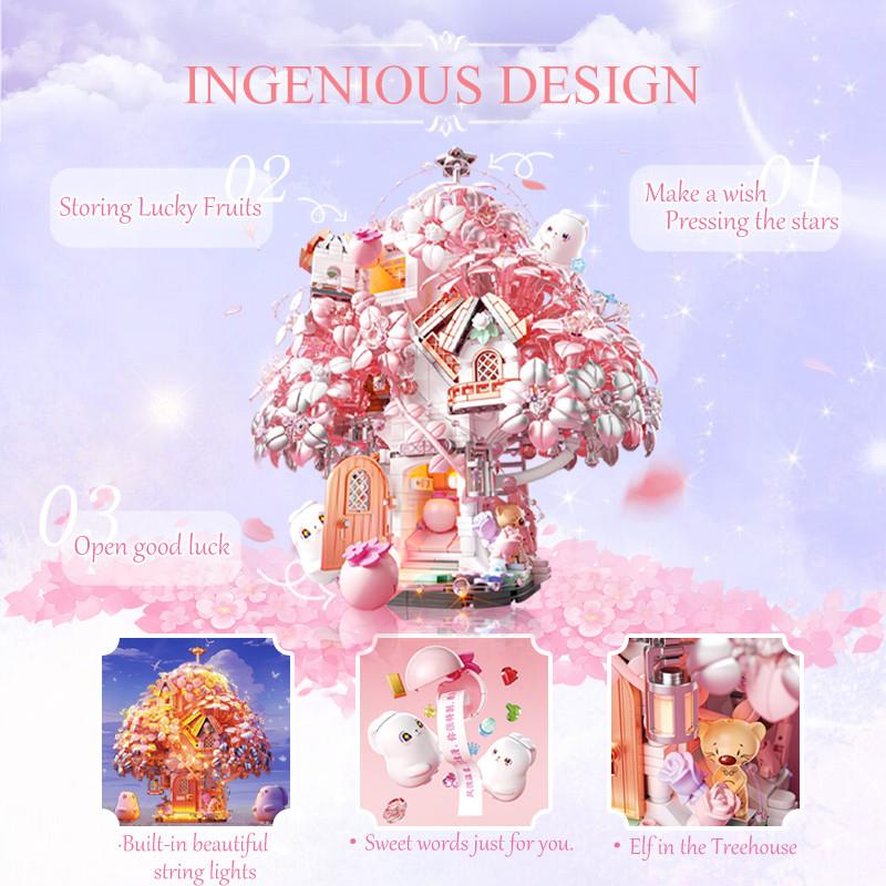 Fantasy Cherry Blossom Season Assemblage Constructing Modules Kits Flower Castle Models Home Deco Kids Play kits for Girls Birthday Celebration Gifts