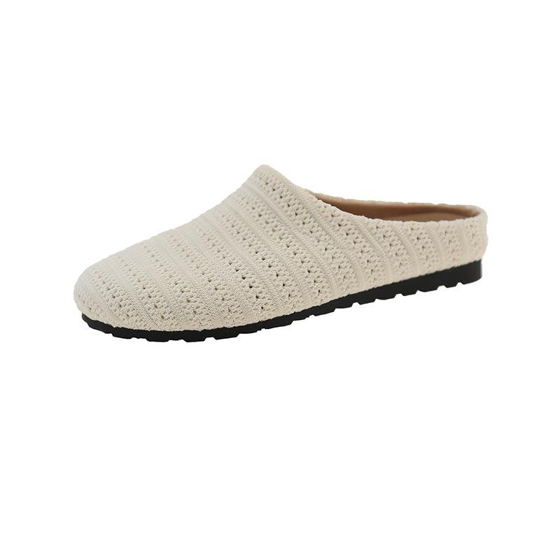 Woven hollow breathable bag head half drag women's outer wear 2025 spring and summer new thick bottom soft bottom with skirt cool slippers