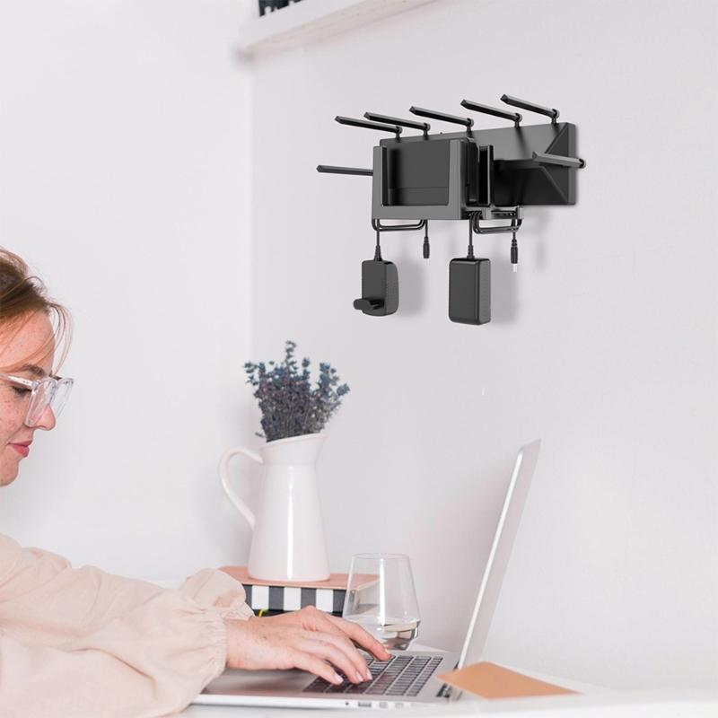 Universal Wall Mount Shelf For Routers Modems TVs Boxes Holds Devices Up To 45mm Thick With Cable Management Hooks