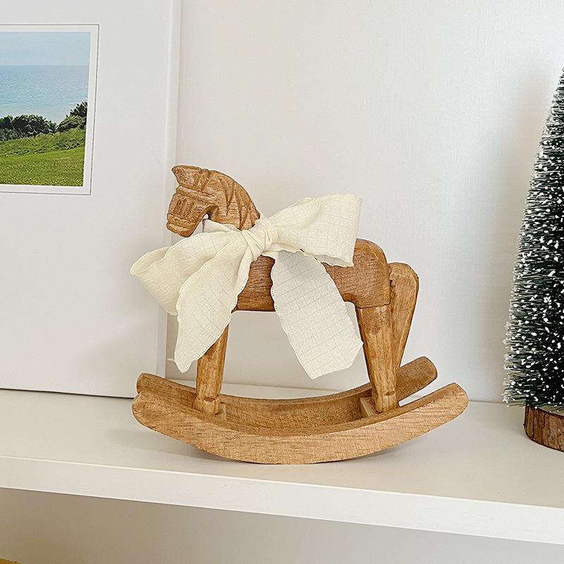2025 New Rural Style Rocking Horse Decoration Living Room Bedroom Desktop Wooden Handicrafts Decorative Ornaments