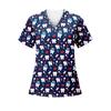 Women's Loose Short Sleeved Fashionable Tooth Pattern Printing V-neck Buttonable Side Slit Top T-shirt