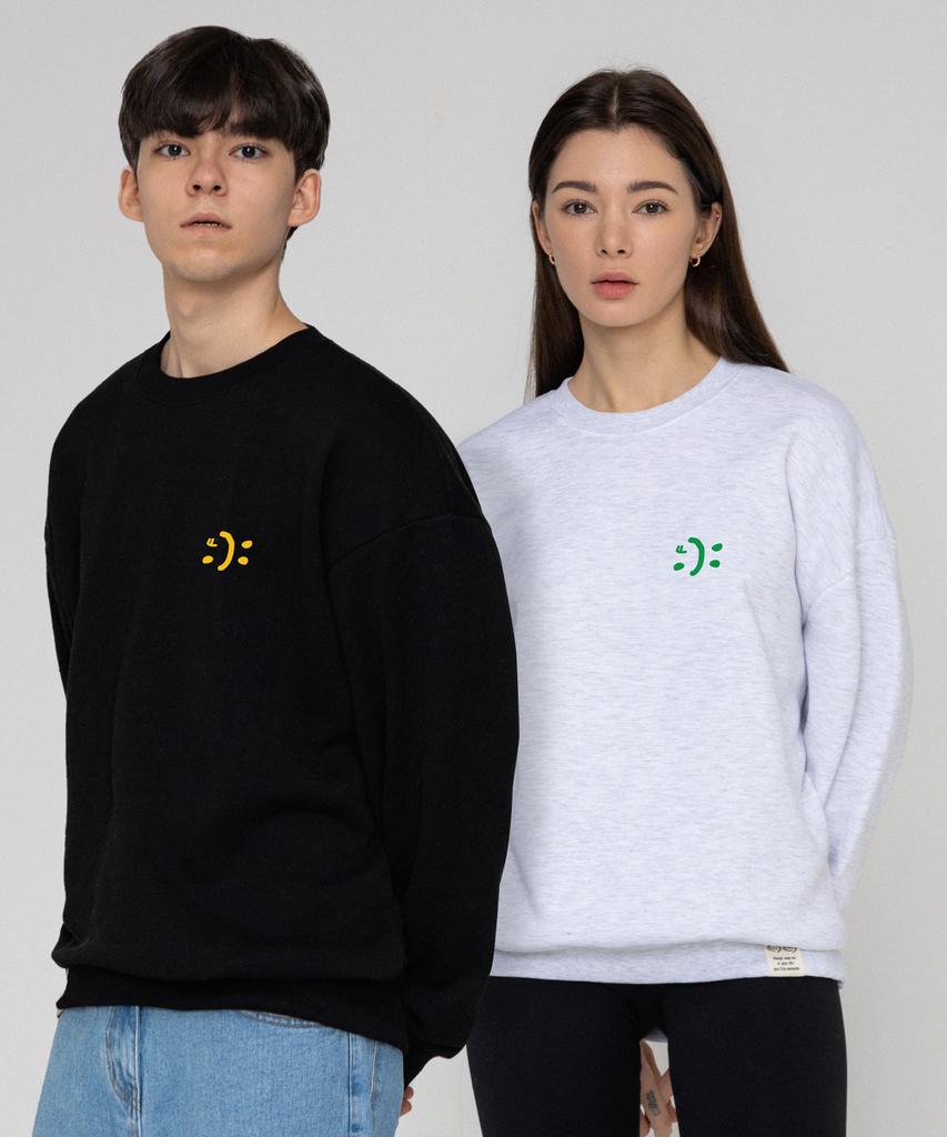 GRAVER [Unisex] Small Double Drawing Smile Sweatshirt_Black