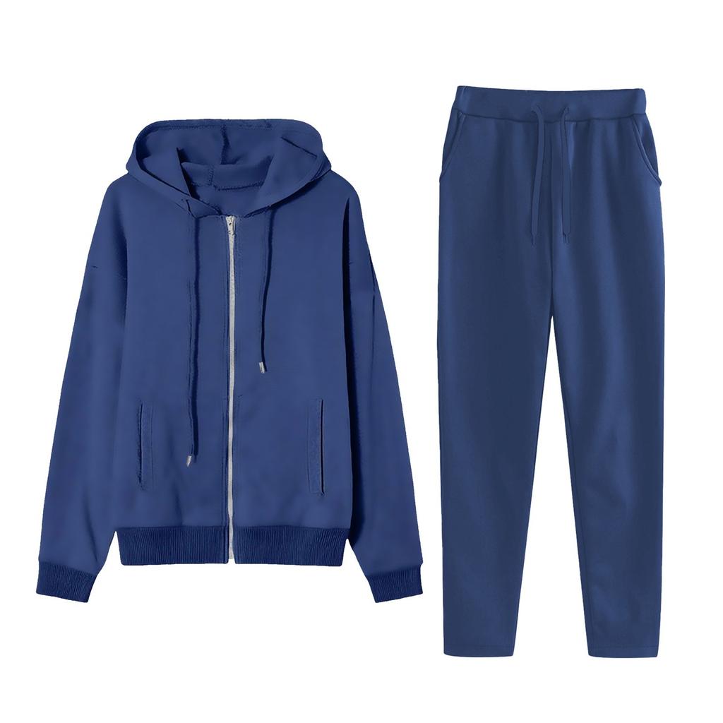Women's Fashion Solid Color Pullover Casual Fresh Long Sleeve Hooded Sweatshirt Set