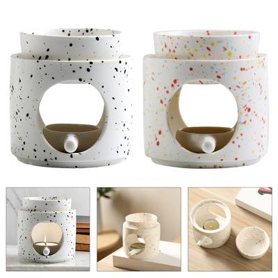 Elegant Colored Dots Ceramics Essential Oil Burners with Removable Bowl and Tealight Holder Spoon for Aromatherapies