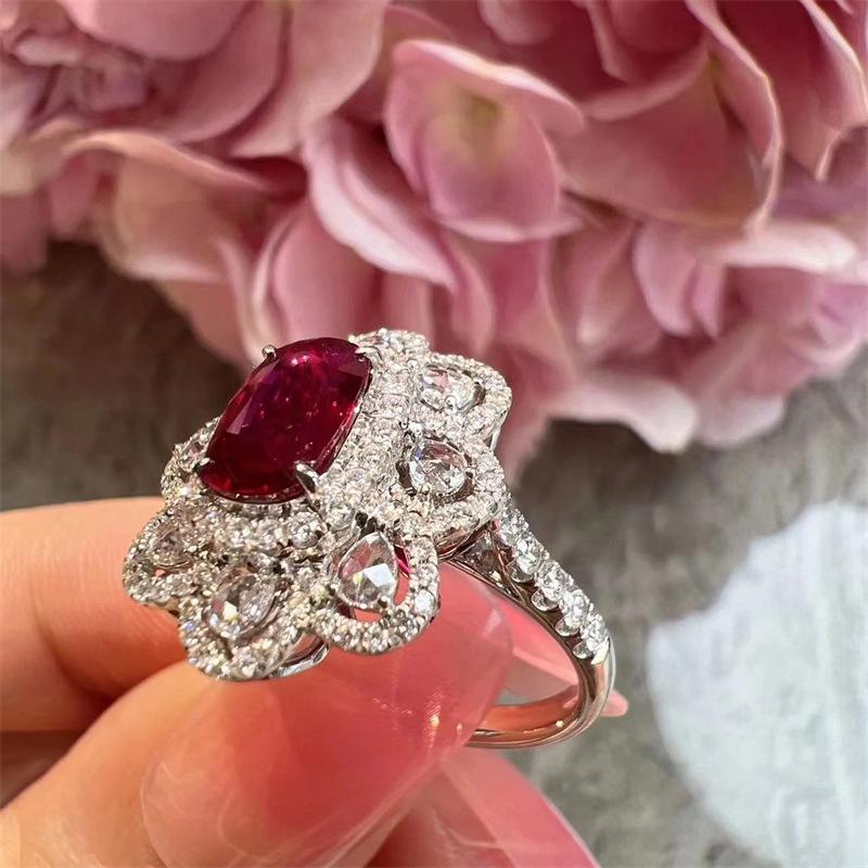 Luxury Ruby Gem Jewelry Set: Exquisite Three-Piece Earrings, Ring, and Necklace for Women