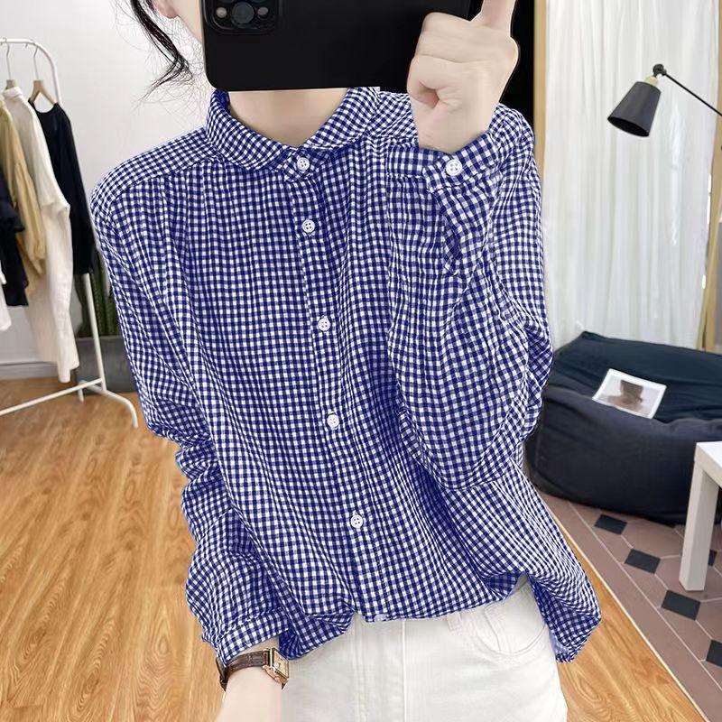 

Хлопковая клетчатая рубашка с длинными рукавами, женская, весна-осень, стильная, универсальная, нишевая рубашка, топ 4XL