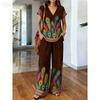 Malaysia Bohemian Print Two-piece Fashion V-neck Short-sleeved Suit Top