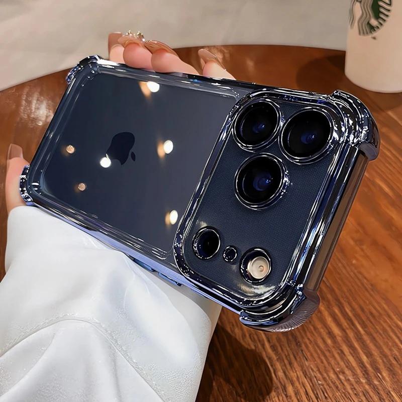 Luxury Electroplate Shockproof Transparent Phone Case For iPhone 17 16 15 14 13 12 11 Pro Max Plus Air Clear Bumper Cases Cover